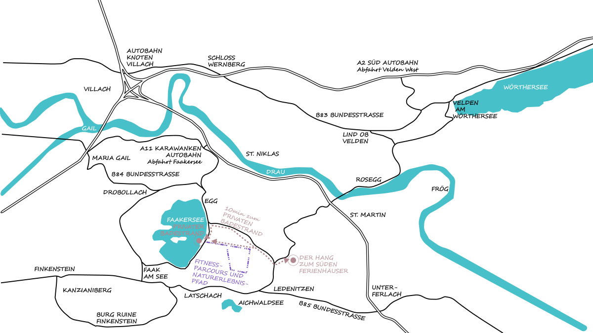 Anfahrtplan zu den Ferienhäuser "Faakersee"